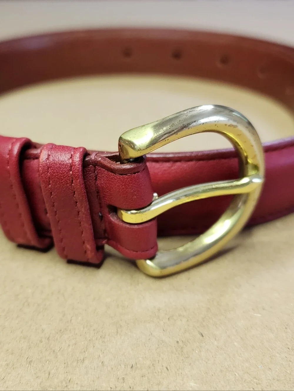 Vintage Coach Belt Red 8400 Tanned Cowhide Solid Brass Buckle Sz. Med. 1